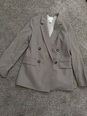 H&M Women's Double-Breasted Houndstooth Blazer - Taupe/Brown